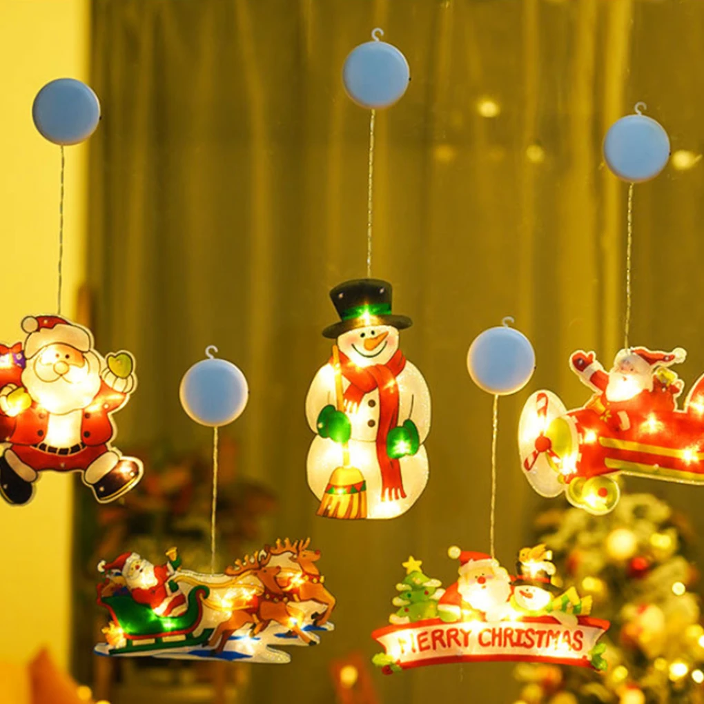 Led String Lampe Vindue Hængende Pendel Xmas Tree Santa Sucker Lampe Jul Lys Hængende Hjem Indendørs Rum Udsmykning Ferie Lys