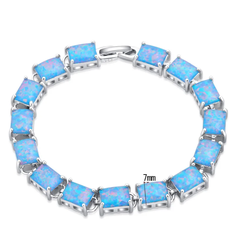 ROLILASON lys blå firkant, enkle design 925 sølv opal print armbånd romantisk Valentins Dag gave OB098