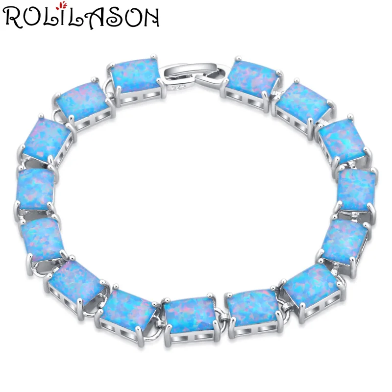 ROLILASON lys blå firkant, enkle design 925 sølv opal print armbånd romantisk Valentins Dag gave OB098